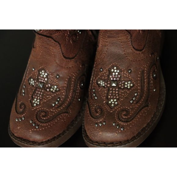 Roper Girls 6 Western Faith Boot Brown Cross Cowgirl Vintage Style Boot - Picture 7 of 10